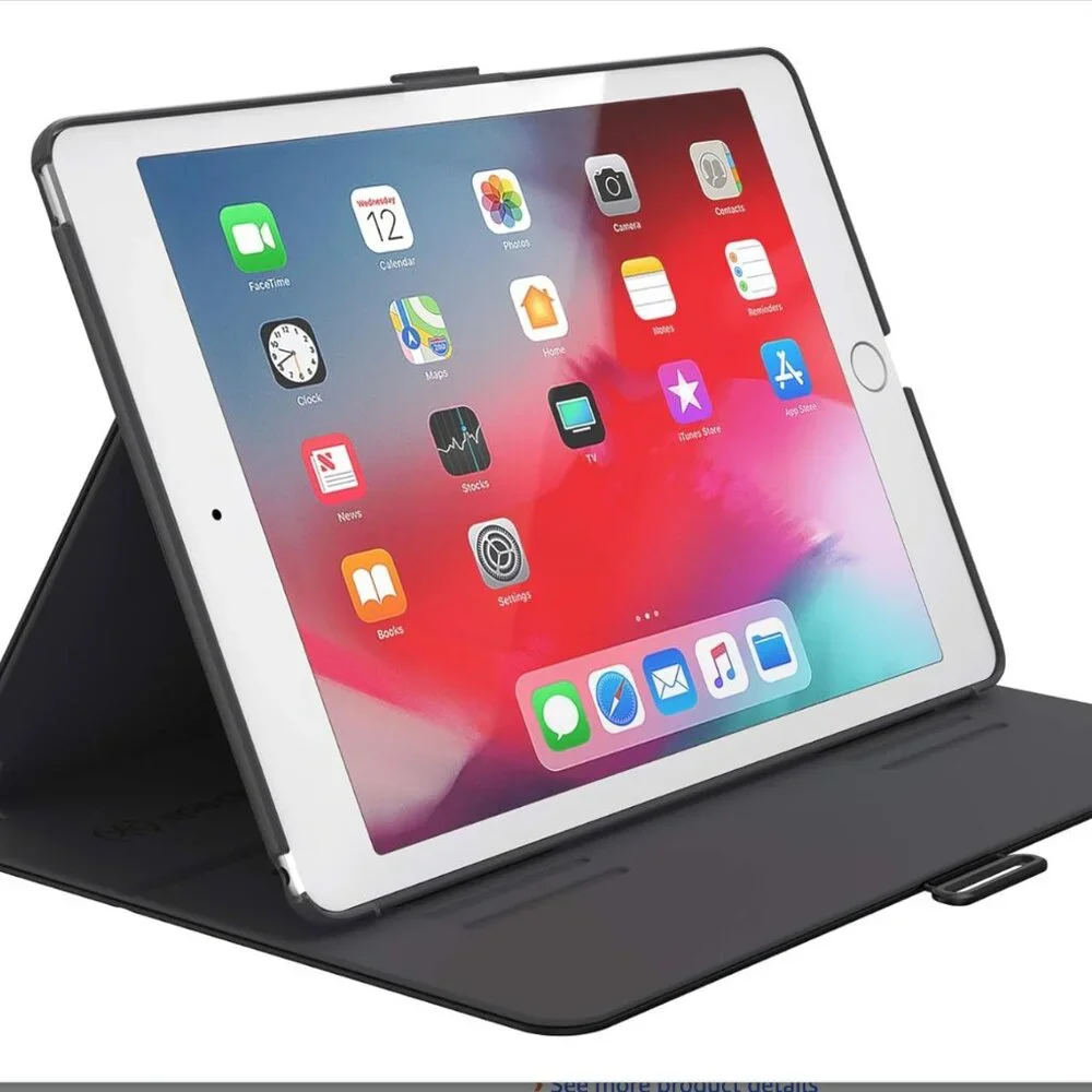iPad case/folio with stand. New condition. Adjustable. Clasp lock. Camera shield